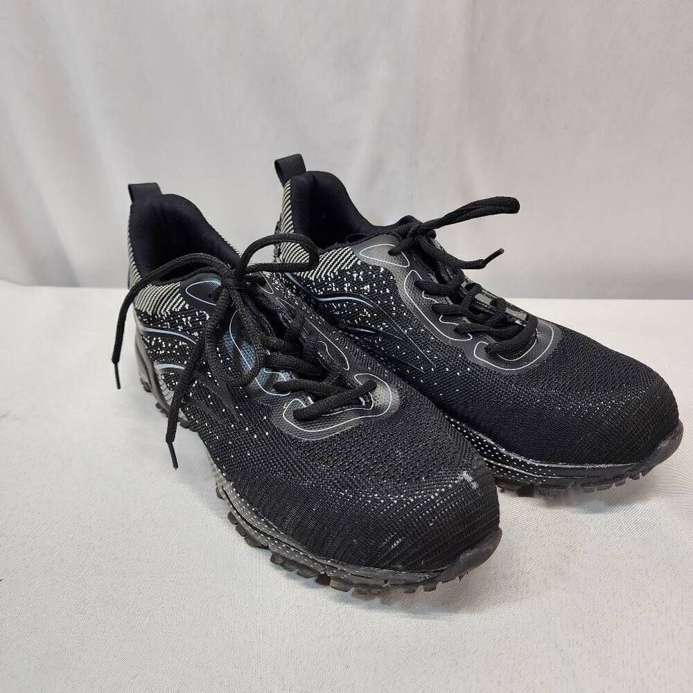 Furuian Mens Sz 43 (US 9.5) Steel Toe Shoe Sneaker Black White Lace-Up comfort